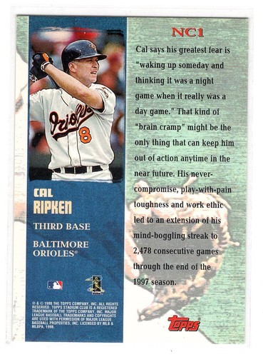 1998 Stadium Club - Never Compromise insert - Cal Ripken #NC1 - Picture 2 of 2