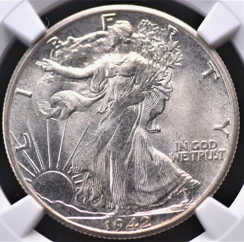1942 S WALKING LIBERTY HALF DOLLAR NGC MS 65 SATIN SMOOTH WHITE LUSTER WITH A