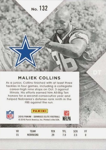 Tarjeta paralela 2016 Donruss Elite Rookie Green #132 Maliek Collins Dallas Cowboys - Imagen 2 de 2