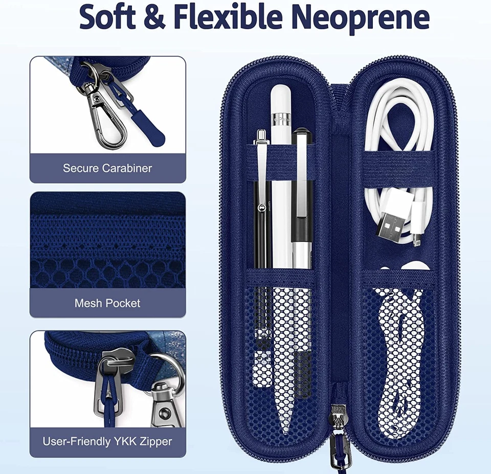 Estuche con soporte para lápices para Apple Pencil 1ª y 2ª bolsa de transporte de neopreno suave con cremallera Foto 3 de 4