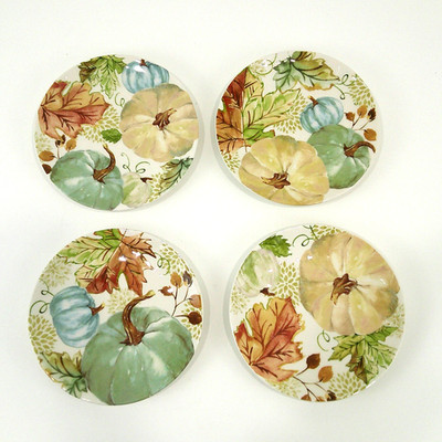 Potters Studio Pumpkin Leaf 6  Appetizer Plates Set of 4 Autumn Harvest Fall