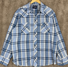 Vintage Wrangler Western Shirts Mens XL Pearl Snap Long Sleeve Blue Plaid Cowboy