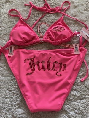 Juicy Couture Lips Triangle Bikini Set Lips Charm Pink Logo In Bottom Size M NEW