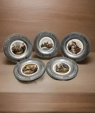 THE GREAT AMERICAN REVOLUTION PEWTER & PORCELAIN PLATES  (SET OF 5) Made in USA 