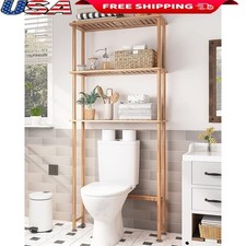 Bamboo Over Toilet Storage Shelf 3 Tier Bathroom Organizer Adjustable Feet New
