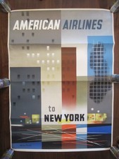 Original Vintage 1950's Travel Poster - American Airlines to New York - Pursell