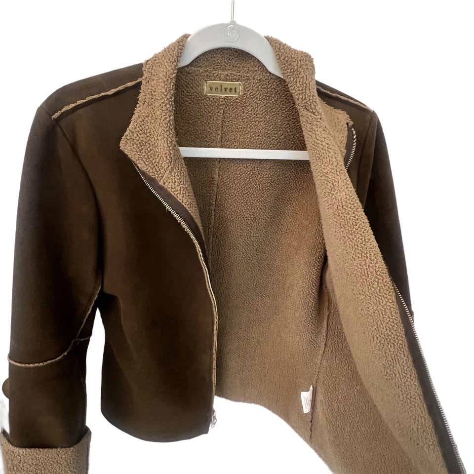 Velvet faux suede and shearling jacket.Womens Size Medium.Color Brownish Green. - Image 3 of 4