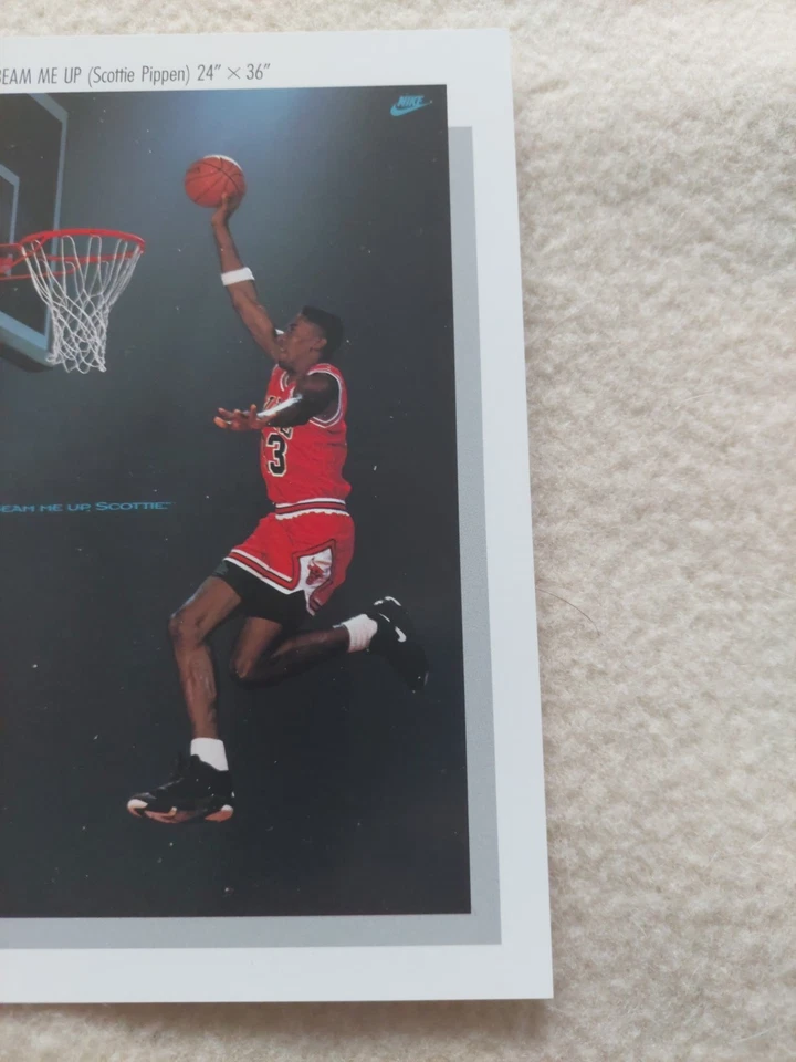 Tarjeta póster vintage rara Nike "Beam Me Up" Scottie Pippen Foto 3 de 4