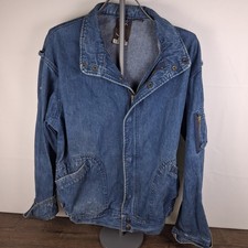 YSL Sport Yves Saint Laurent Denim Jacket Vintage XL Blue Jean Zip Snap Blouson