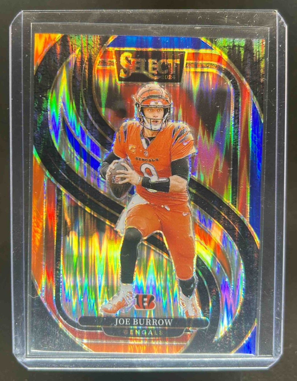 2024 Select Joe Burrow Premier Blue and Orange Prizm Shock #1/35 Bengals