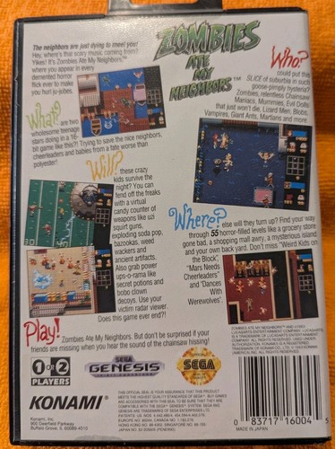 Zombies Ate My Neighbors (Sega Genesis, 1993) In Case No Manual (Rvgs) - Picture 2 of 4