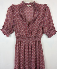 Maxi Dress Womens Large Short Sleeve Tiered Ruffled Neckline Smocked Waist