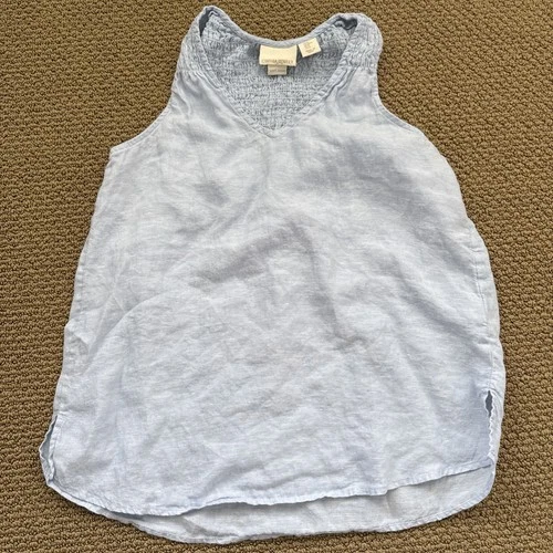 Cynthia Rowley Light Blue 100% Linen Sleeveless Top Women’s M Shirt Tank Coastal