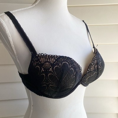 Wonderbra Refined Glamour Balconette Bra 36B Full Effect Push Up Black Lace