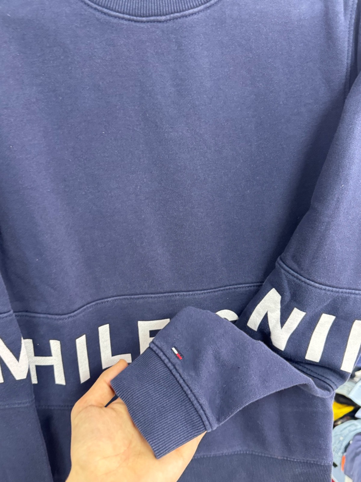 Tommy Hilfiger Sweatshirt Big Centre Logo Cotton Pullover Rare Y2K Mens sz XS image 7