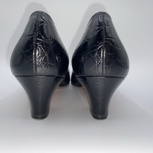Salvatore Ferragamo Black Leather Croc Print Low Block Heel Slip-On 7.5AA Shoes - Picture 5 of 18