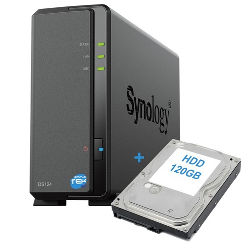 Synology DS124 NAS 1-Bay Single Hard Disk HDD 120GB SATA Refurbished - 第 1/9 張圖片