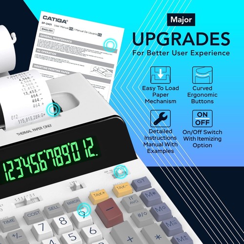 Commercial Grade Ink-Free Thermal Calculator with Extra-Large Display & Keyboard - Picture 9 of 10