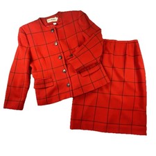 JH Collectibles Wool Suit Red Black Blazer Jacket Skirt Set Size 8