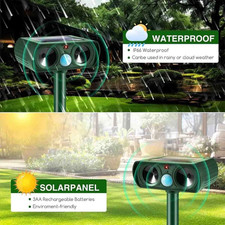 2 Pack Solar Ultrasonic Animal Repellent Dog Cat Skunk Deer Raccoon For Garden 