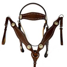 New Western Brown Leather Set of One Ear Headstall and Breast collar
