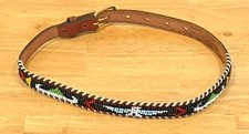 Vintage Indian Native American Style Beaded Souvenir Genuine Cowhide 24" Belt