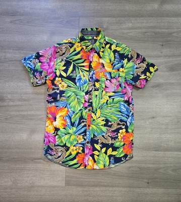 Broken Threads Hawaiian Shirt Cotton Tropical Floral Dragon Size Medium Bright