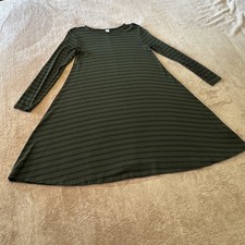 Old Navy Olive Green Striped Floral Jersey Swing Crew T-Shirt Dress Women's Sz.S