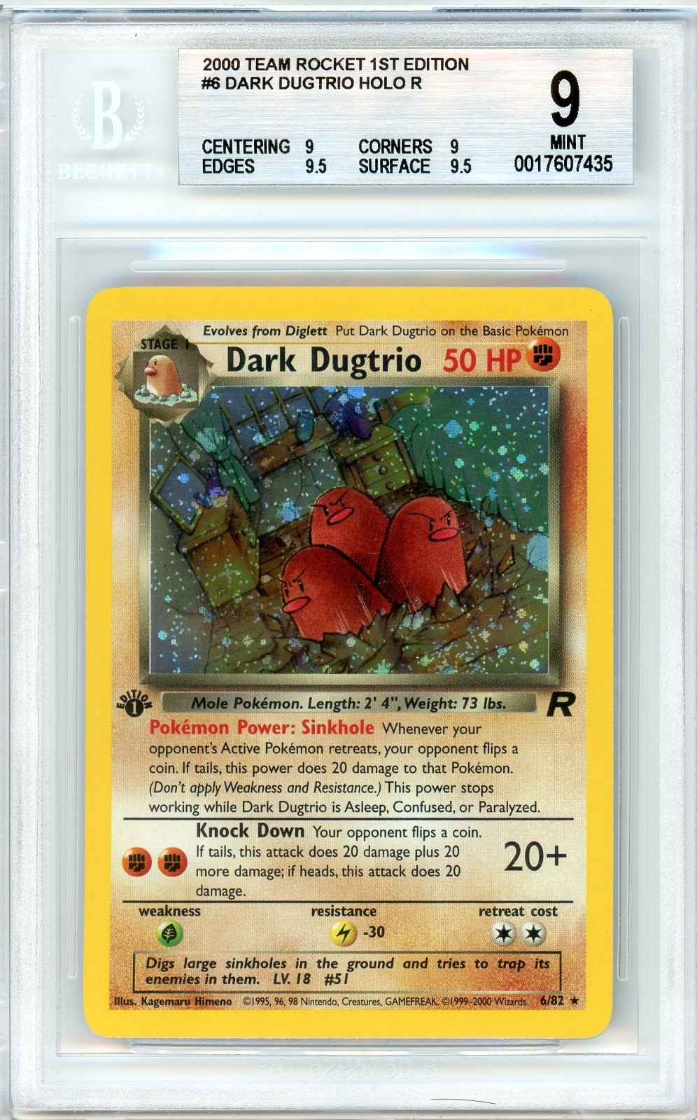 Pokemon Dark Dugtrio #6 Team Rocket 1st Edition Holo BGS 9 Mint