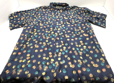 Vtg Robert Stock Silk Pool Cue Ball Print Shirt Men's XL Short Sleeve Button