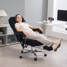 Image of Massage Office Chair, Heated Reclining Desk Chair with Footrest, Brown