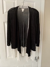 Chicos Women Pretty Black White Gorgeous Open Front Jacket Cardigan Sz 2