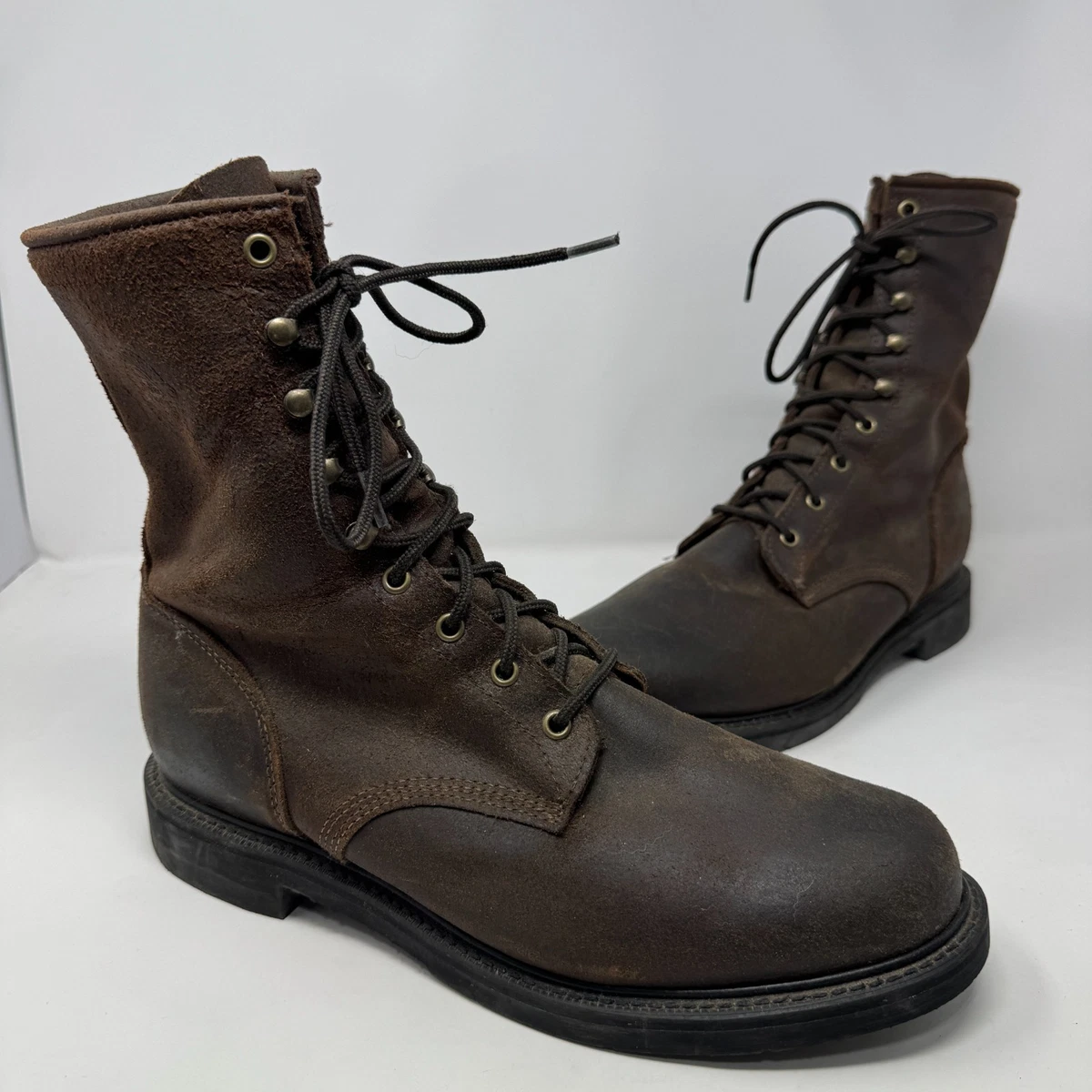 Justin Brown Leather Work‎ Boots Style 0472 Made In USA Men\'s Size 10.5 EE Justin Workboots Mens Brown Leather Lace Up | Mercari main image 4