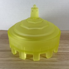 VTG Art Deco Frosted Yellow Uranium Green Glass Obelisk Powder Trinket Jar HTF