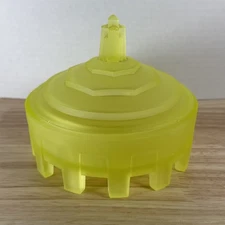 VTG Art Deco Frosted Yellow Uranium Green Glass Obelisk Powder Trinket Jar HTF