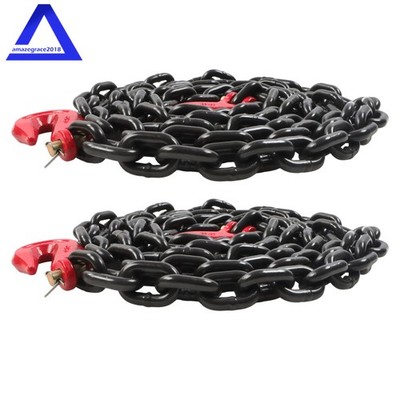 2PCS 3/8 In × 10 Ft Binder Chain G80 Tie Down Tow Chain with Hooks 7100lbs Safe