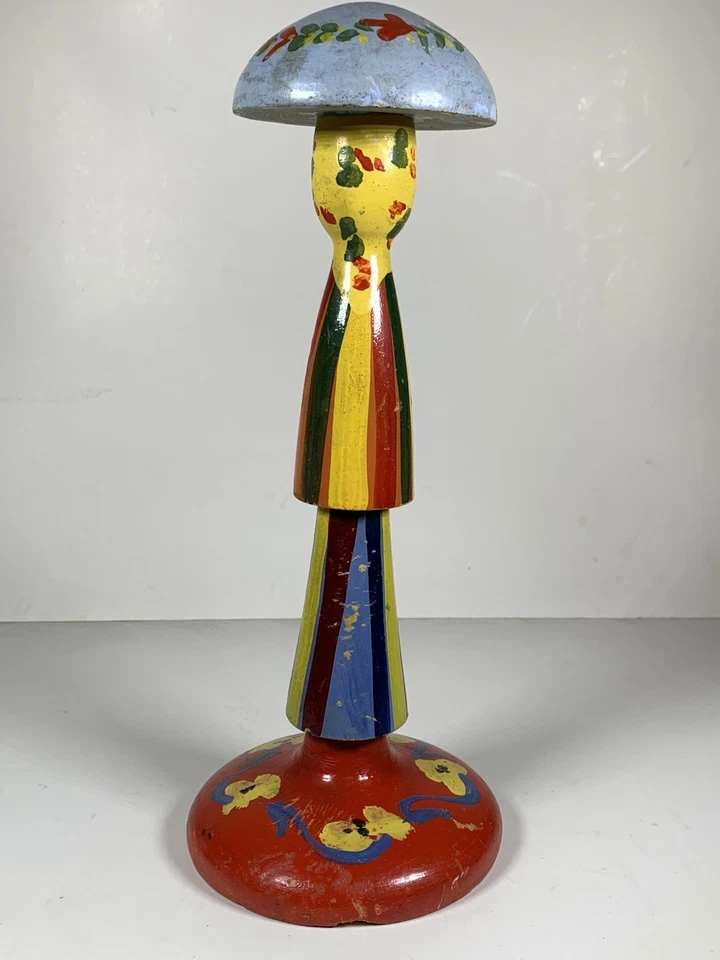 Sombrero de madera vintage soporte pintado a mano tallado dama falda capa cabeza bufanda ojo lateral Foto 4 de 4