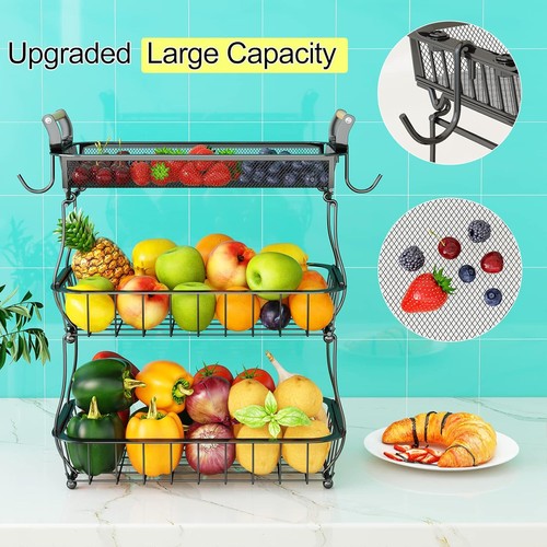 3 Tier Fruit Basket Bowl with 2 Banana Black (3 2 Hangers) - Picture 3 of 7