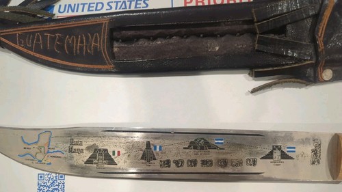 Vintage Imacasa Guatemala verzierte Souvenir Machete mit Lederscheide - Bild 24 von 24