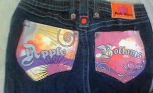 Apple Bottoms Vtg Denim Capris Girls Size 6X Elastic 21"Waist Fancy Pockets Y2K