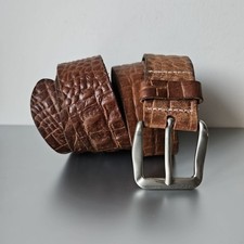 Vintage Leather Mens Belt Brown Crocodile Western Cowboy 36" 38" 40" 42" Italy