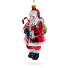 Classic Santa Holding a Candy Cane Glass Ornament