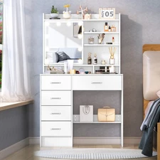 Modern Vanity Set w/ 10 LED Lighted Mirror Makeup Dressing Table Dresser Desk US