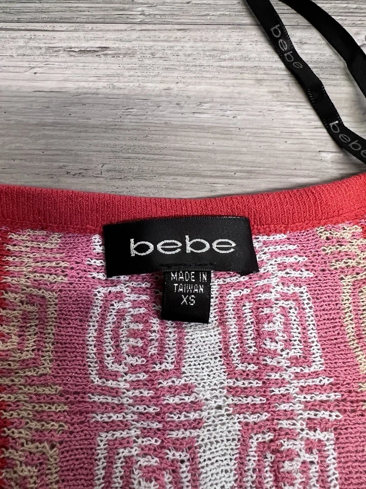 Vintage Y2K Bebe V-Neck Open Knit Top Semi Sheer Pink Metallic XS Short Sleeve - Image 3 of 4