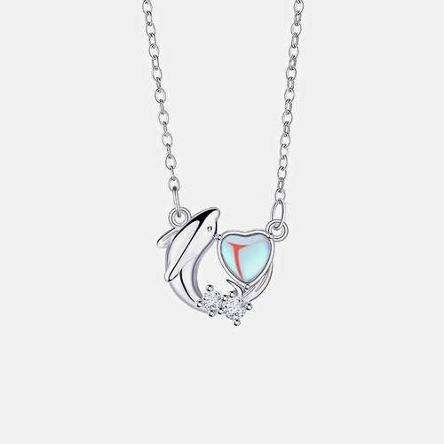 Silver Heart Charm Pendant Necklace, Blue Crystal, Cable Chain, Lobster