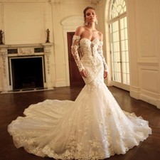 Elegant Mermaid Wedding Dresses Off Shoulder Long Sleeves Appliques Bridal Gowns
