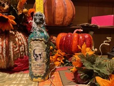 Halloween Glass Witch Potion Bottle Hand Crafted Apothecary Rustic One of a Kind