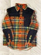 Polo Ralph Lauren Sherpa Lined Plaid Jacket Patch Quilted Orange BOYS M 10-12 