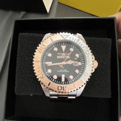 Invicta Pro Diver Men s Analog 200m SS Bracelet Black Dial Two-Tone Bezel Date  