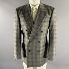 VALENTINO Size 38 Grey Black Glen Check Virgin Wool Peak Lapel Sport Coat